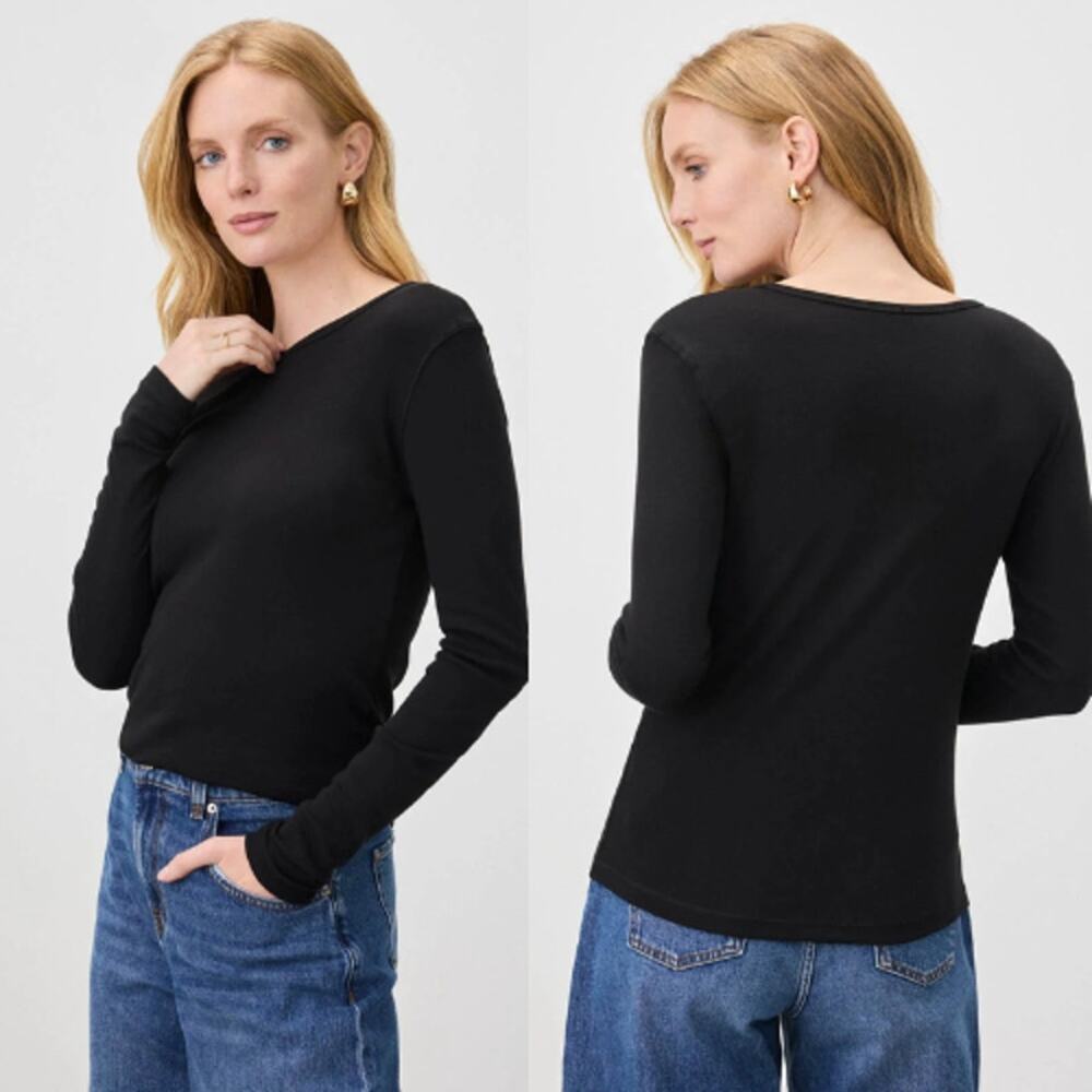 NWT Splendid The Classic Ribbed Classic Long Sleeve T-Shirt Black Size: M